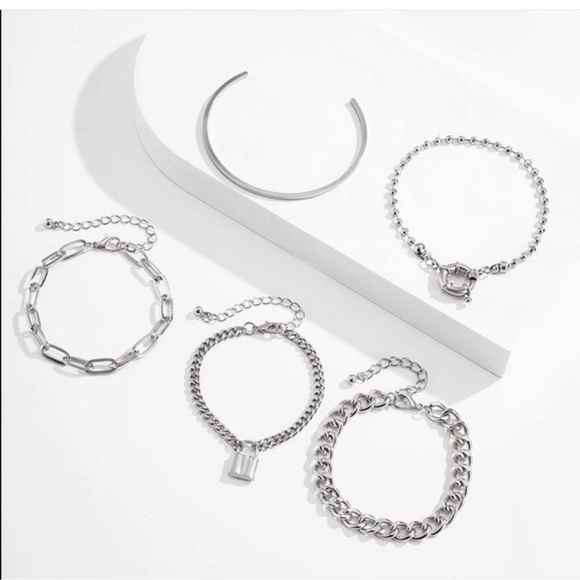 New Silver Layered Charm Bracelets Set New - Picture 3 of 3